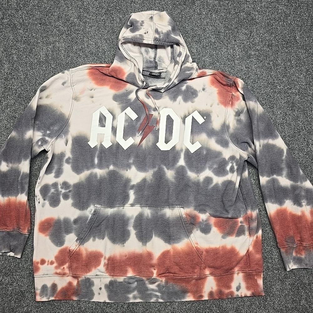 Music Hoddie Mens 2XL 50/52 AC/DC Tye-Dyed Hooded Pockets Drawstring  Rock